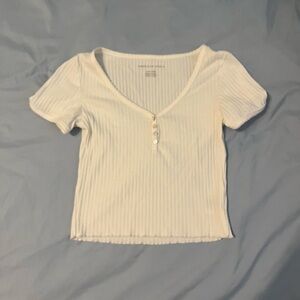 White Ribbed Button-Up Women's Top
